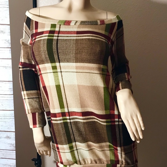 Taupe Plaid long Sleeve Dress - Picture 6 of 6